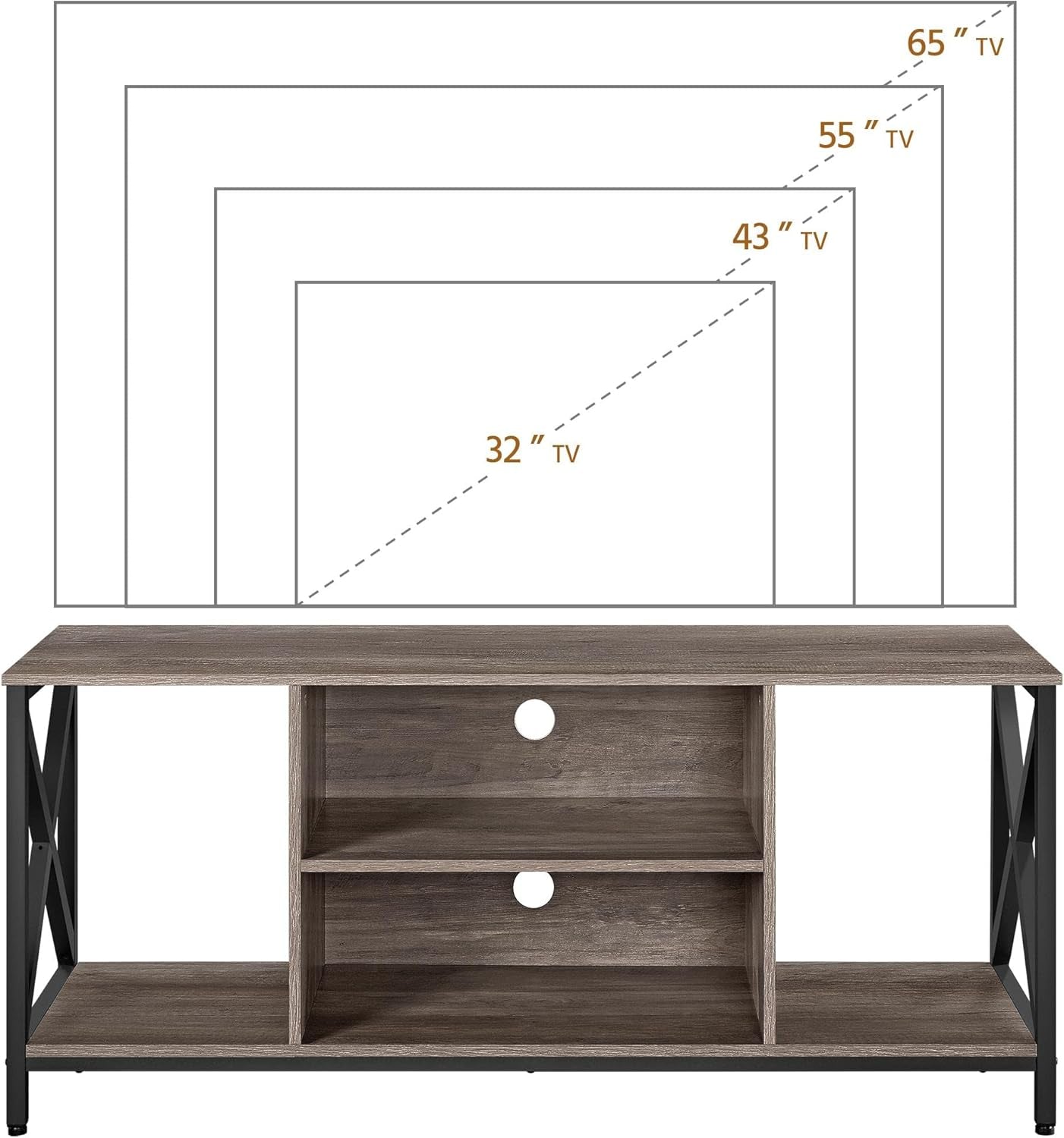 TV Stand for 65 Inch TV, Media Entertainment Center with Storage Shelves for Living Room, TV Console Table for Bedroom, Taupe Wood