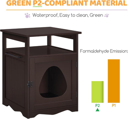 Cat Litter Box Enclosure, Hidden Litter Box Furniture with Open Shelf, Indoor Cat Washroom, Storage Cabinet Pet Crate, Side End Table, Wooden Pet House Espresso