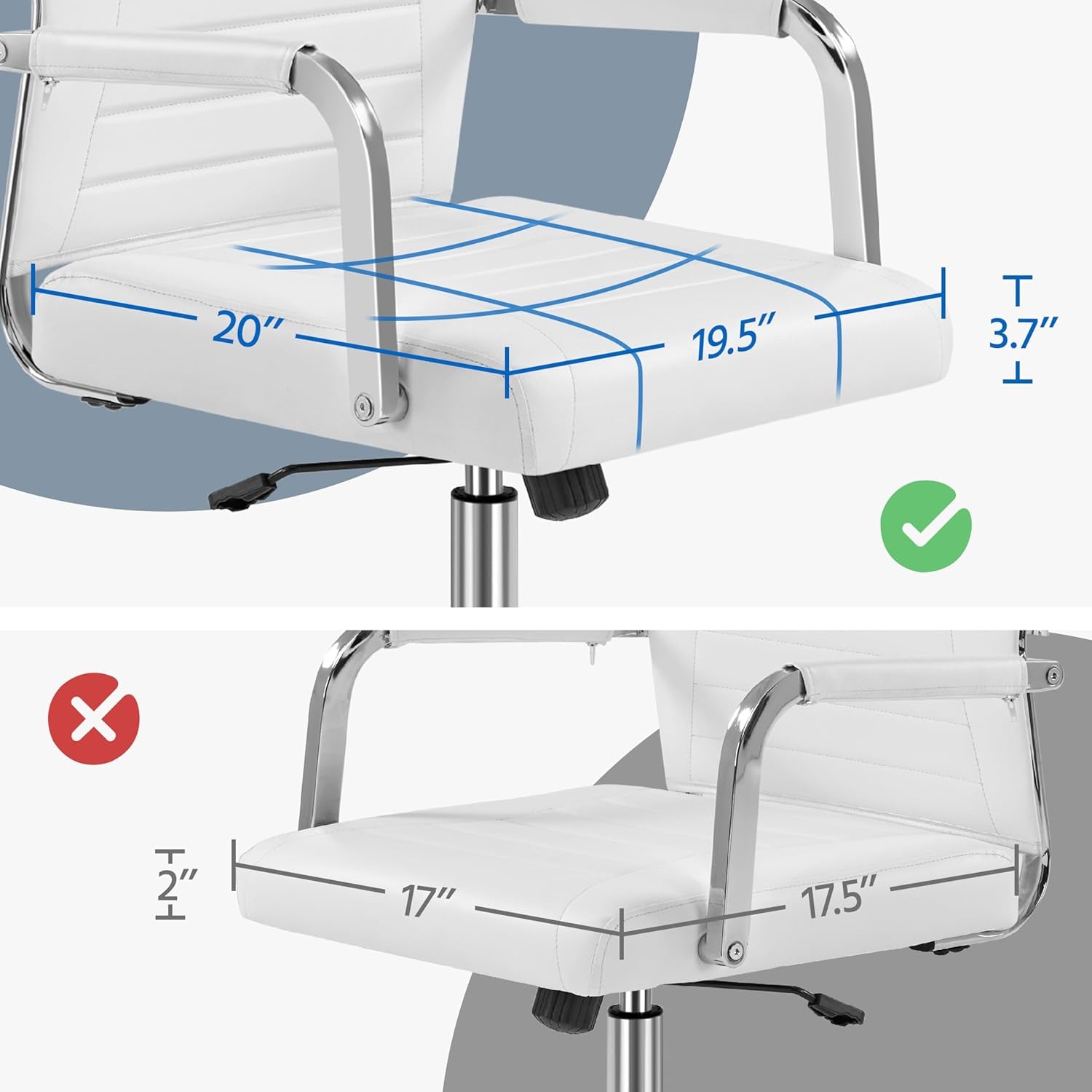 High-Back Office Desk Chair Executive Task Chair Management Chair PU Leather Chair Height Adjustable with Ergonomic Backrests for Conference and Home, White