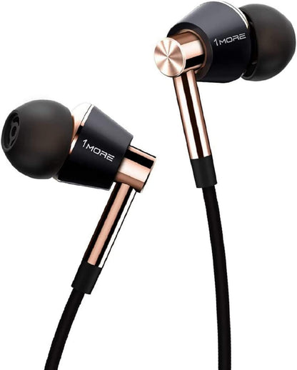 Triple Driver In-Ear Earphones Hi-Res Headphones with High Resolution, Bass Driven Sound, MEMS Mic, In-Line Remote, High Fidelity for Smartphones/Pc/Tablet - Gold