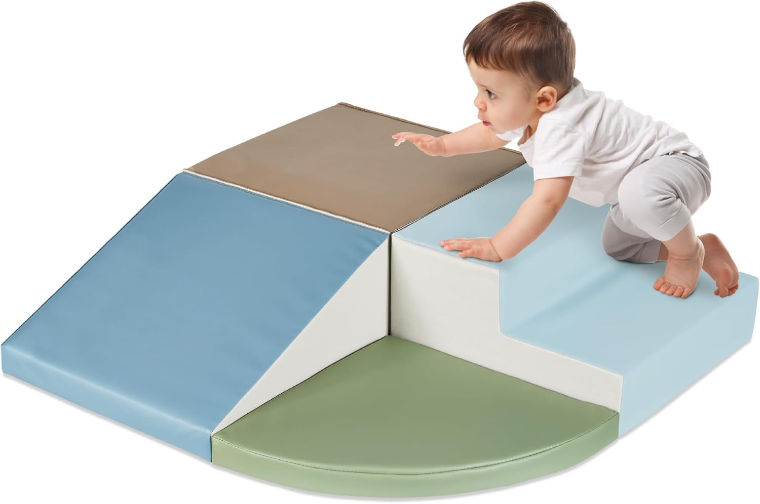 4-Piece Kids Climb &amp; Crawl Soft Foam Block Activity Play Structures for Child Development, Color Coordination, Motor Skills - Earth Tone