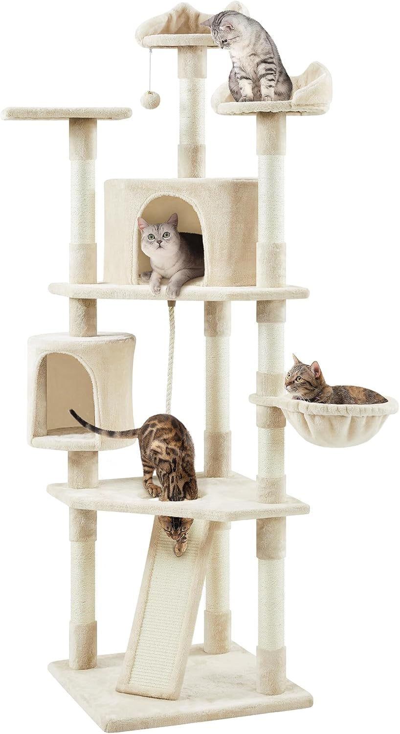 79In Multi-Level Cat Trees Indoor Cat Tower with Sisal-Covered Scratching Posts, Plush Perches and Condo for Kittens, Cats and Pets - Dark Gray and White