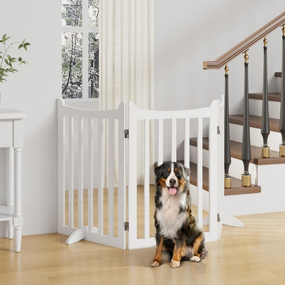 Dog Gate 36&quot; H Extra Large Freestanding Pet Gate 3-Panel Wooden Dog Fence with 2 Support Feet Folding Dog Gate for Indoor, Stairs, Doorways, Halls, Kitchen Pet Barrier White, 60&quot; L X 36&quot; H