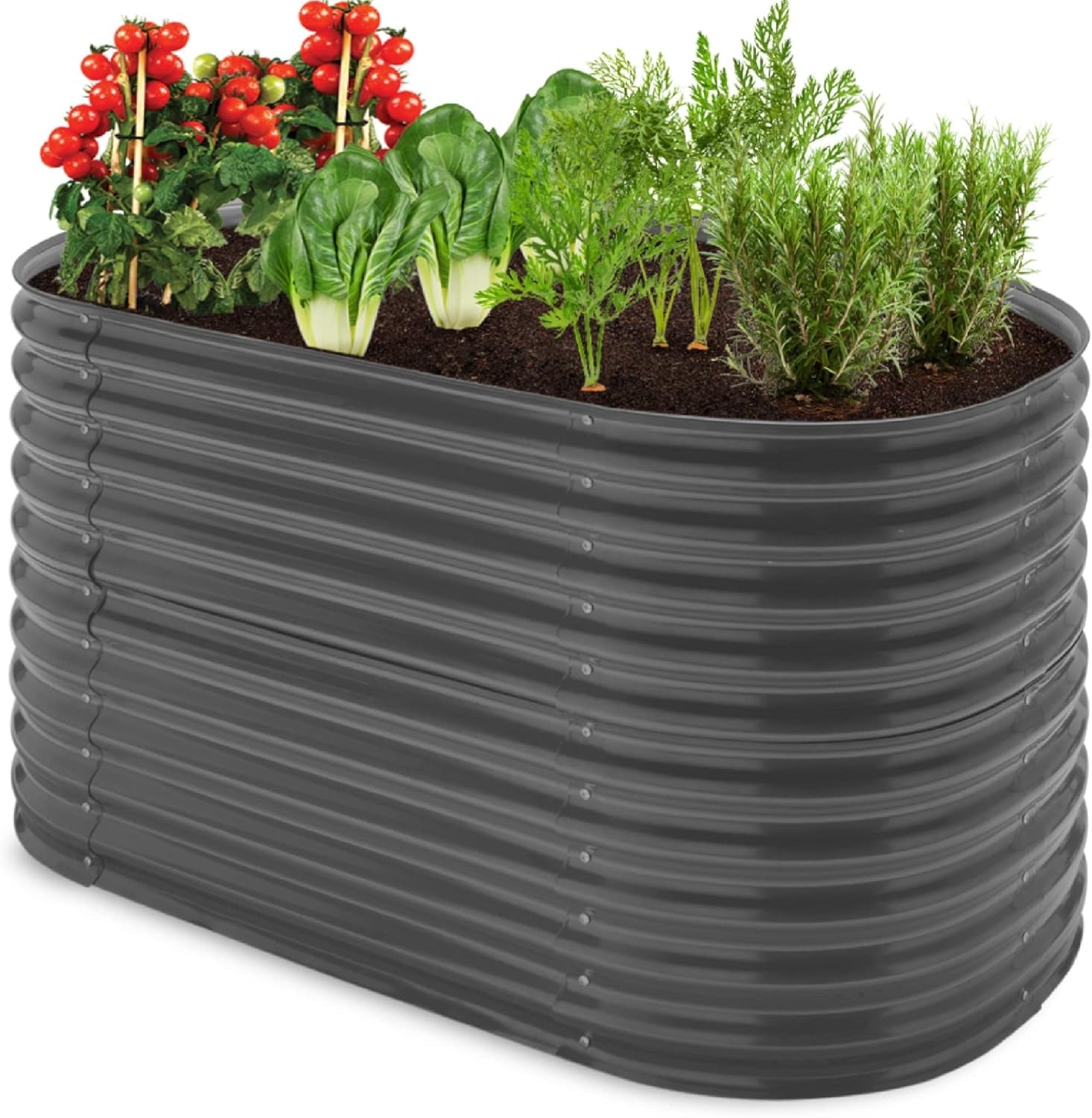 63In Oval Metal Raised Garden Bed, Customizable Outdoor Deep Root Backyard Planter, Stackable Design for Gardening, Vegetables, Flowers, Herbs W/ 275 Gallon Capacity - Silver