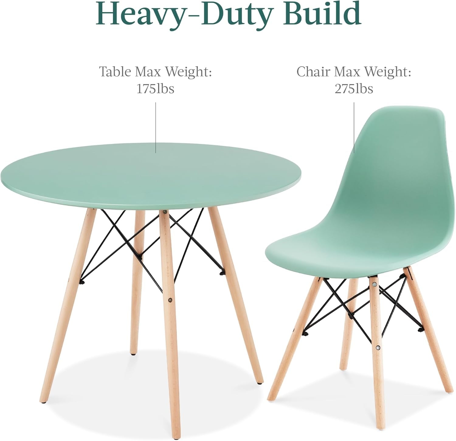 5-Piece Dining Set, Compact Mid-Century Modern Table &amp; Chair Set for Home, Apartment W/ 4 Chairs, Plastic Seats, Wooden Legs, Metal Frame - Light Green/Oak