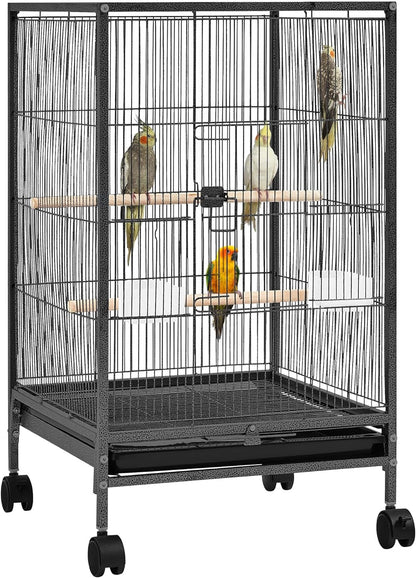 35 Inch Wrought Iron Bird Cage W/Play Open Top and Rolling Stand for Small Birds like Parrots Conure Lovebird Cockatiel Lovebirds Budgies