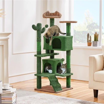 Cactus Cat Tree, 54.5In Cat Tower for Indoor Cats, Multi-Level Cat Condo with Scratching Posts, Ramp, Perch, Platform &amp; Hanging Ball, Cat Furniture Activity Center for Kitten House Play