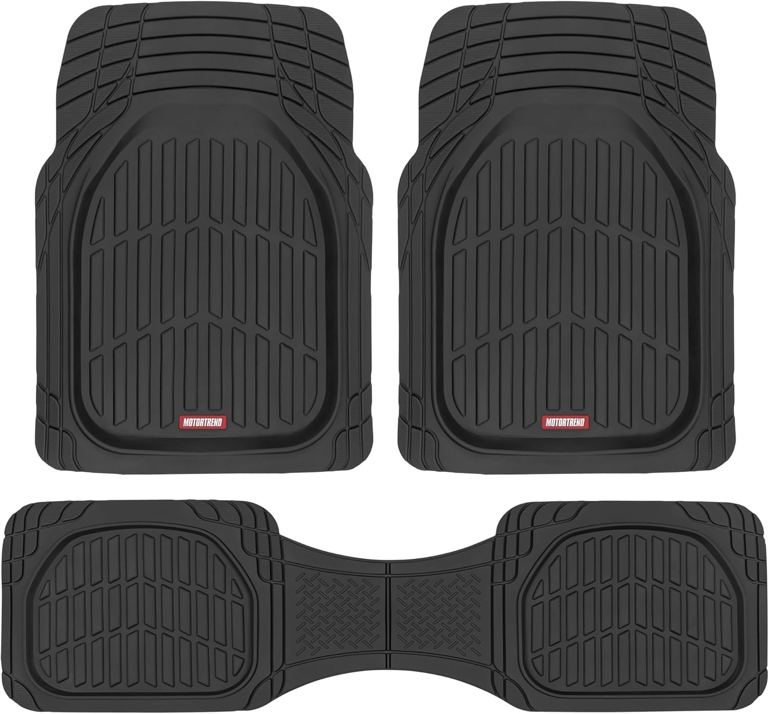 Flextough Floor Mats for Cars, Deep Dish All-Weather Mats, Waterproof Trim-To Fit Automotive Floor Mats for Cars Trucks SUV, Universal Floor Liner Car Accessories, Black, Full Set