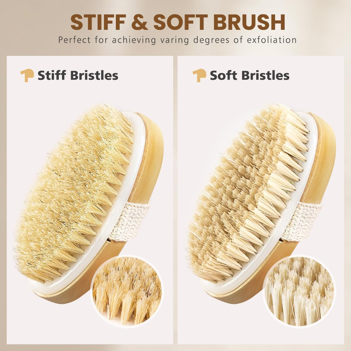 Dry Brushing Body Brush, Natural Bristle Dry Skin Exfoliating Brush Body Scrub for Flawless Skin, Cellulite Treatment, Lymphatic Drainage and Blood Circulation Improvement