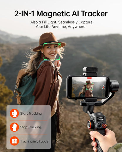 Isteady M6 Kit Smartphone Gimbal Stabilizer, Magnetic AI Tracking Sensor Fill Light, OLED Display, 3-Axis Phone Gimbal for Iphone Android, Phone Stabilizer for Video Recording, Youtube Tiktok