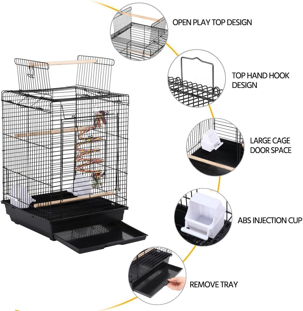 Open Play Top Travel Bird Cage for Conure Sun Parakeet Green Cheek Conure Lovebird Budgie Finch Canary, Small-Size Travel Portable