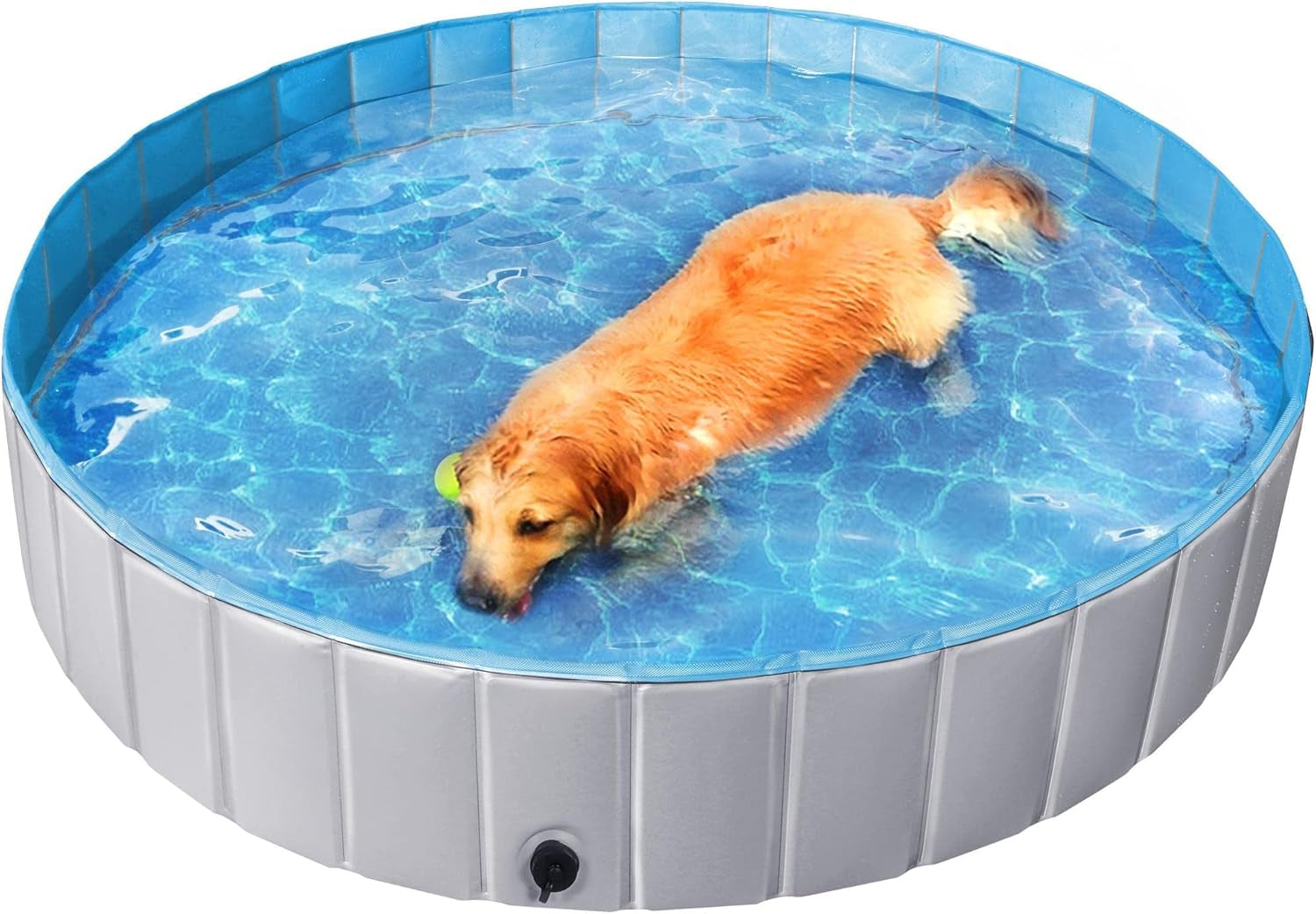 Foldable Dog Pool 63 X 12 Inches Collapsible Hard Plastic Pet Swimming Pool Portable Dog Bath Tub Puppy Cat Shower Pet Wading Pool for Outdoor/Indoor W/Pet Repair Patches, Blue