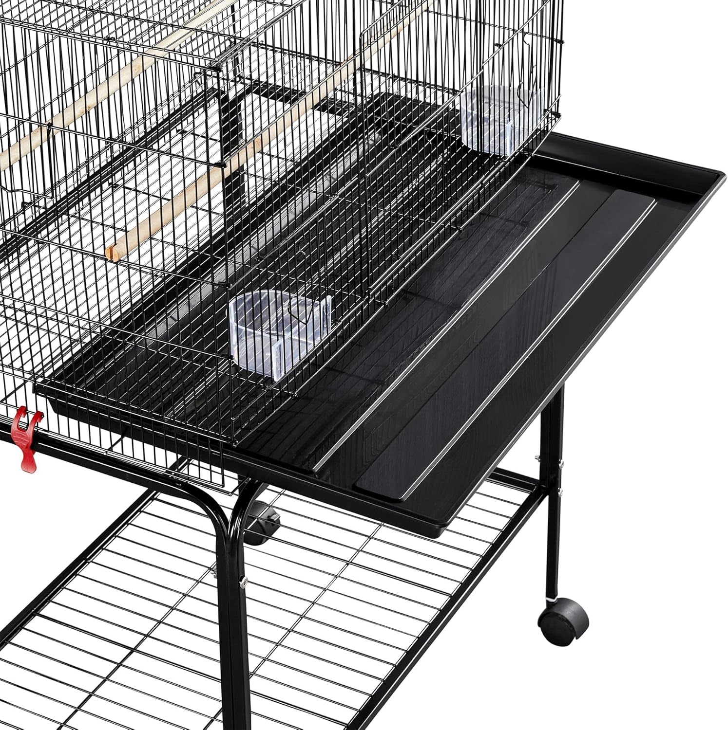 47-Inch Rolling Breeding Flight Bird Cages for Parakeets Budgies Finches Cockatiels Conures Lovebirds Canaries Parrots W/Detachable Stand, Black