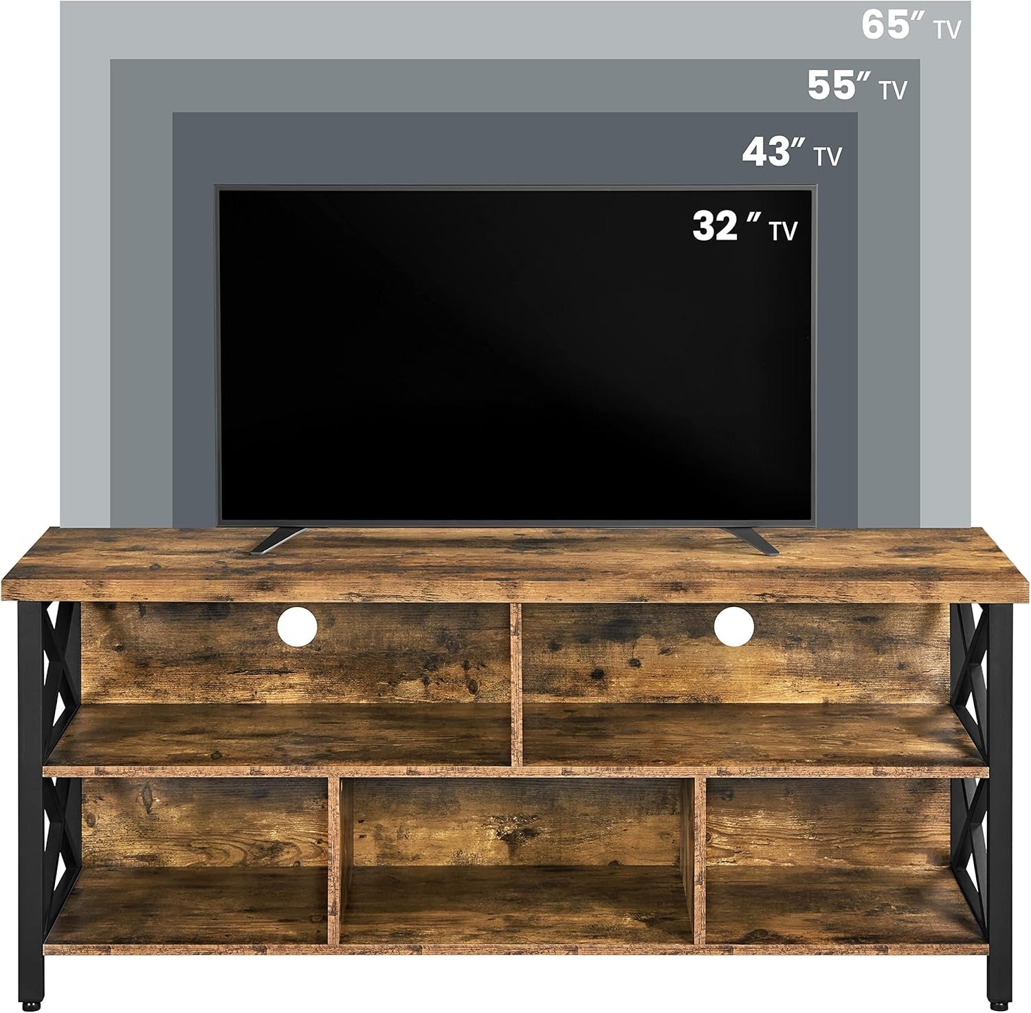 TV Stand for Living Room, Industrial Entertainment Center for 65 Inch TV, Rustic TV Console Stand with Storage Cabinets Wood and Metal, Rustic Brown