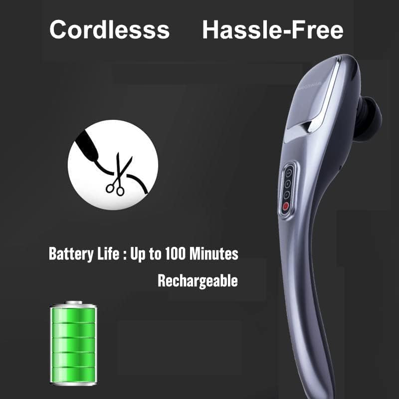 Handheld Back Massager | Deep Tissue Percussion Massage for Back, Neck, Shoulders, Waist and Legs (Cordless Silver)