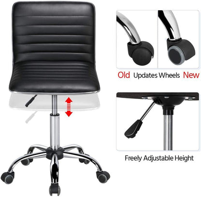 Armless Office Chair Low Back Swivel Computer/Desk/Task Chair Adjustable Makeup Stools on Wheels Dark Grey