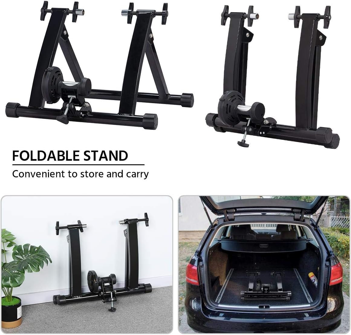 Bike Trainer Stationary Bike Stand Magnetic Bike Trainer Stand for Indoor Riding Premium Steel Bicycle Trainer Accessories Fits for 26In-28In, 700C Wheels