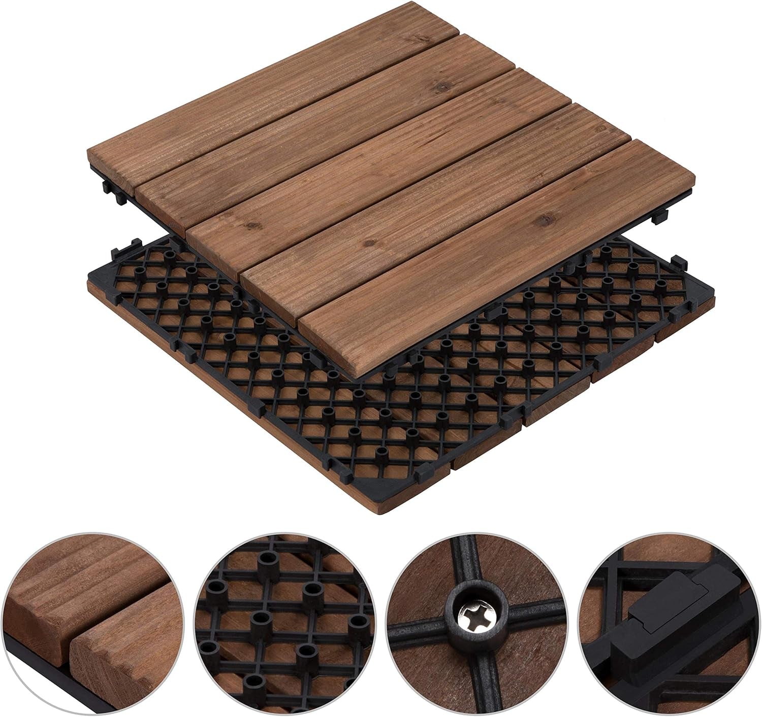 27PCS Interlocking Patio Deck Tiles 12 X 12In Wood Floor Tiles Outdoor Flooring for Patio Garden Deck Poolside Brown