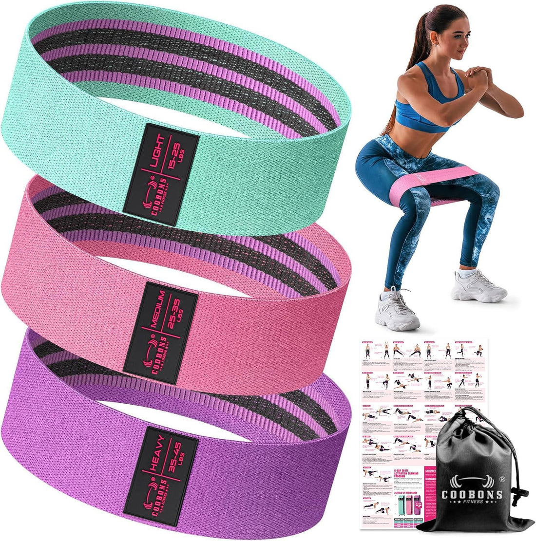 Fabric Resistance Bands for Working Out - Exercise Bands for Women and Men, Booty Bands for Legs and Butt, Yoga, Pilates, Rehab, Fitness and Home Workout