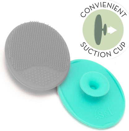 Exfoliating and Massaging Cradle Cap Bath Brushes for Baby, Silicone - 2 Inch X 2.5 Inch, Grey and Teal, 2 Pack