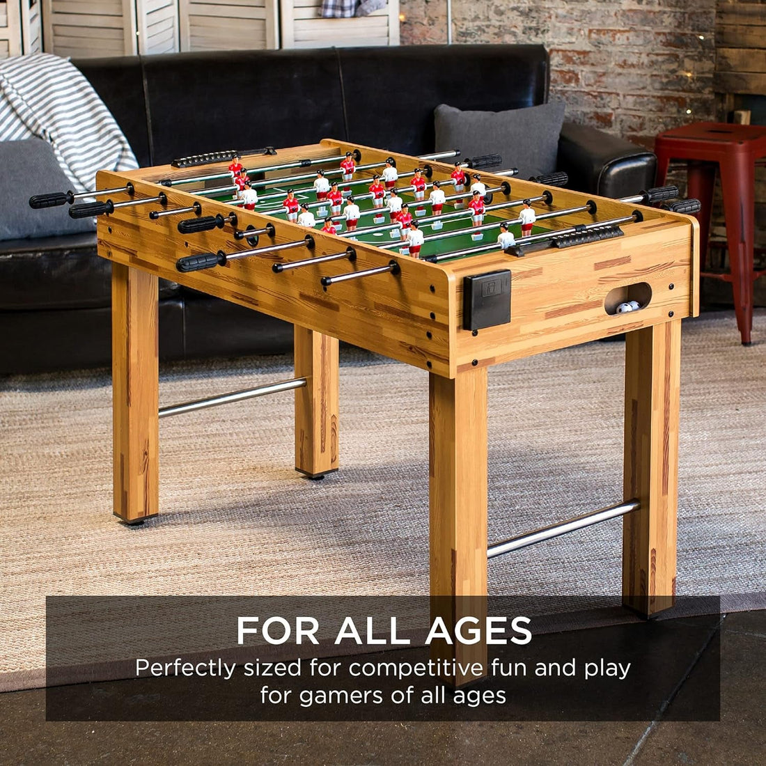 48In Competition Sized Foosball Table for Home, Game Room W/ 2 Balls, 2 Cup Holders