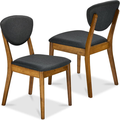 Dining Chairs Set of 2, Mid-Century Modern Upholstered Wood, Armless W/Seat Cushion, Padded Backrest - Walnut/Cream