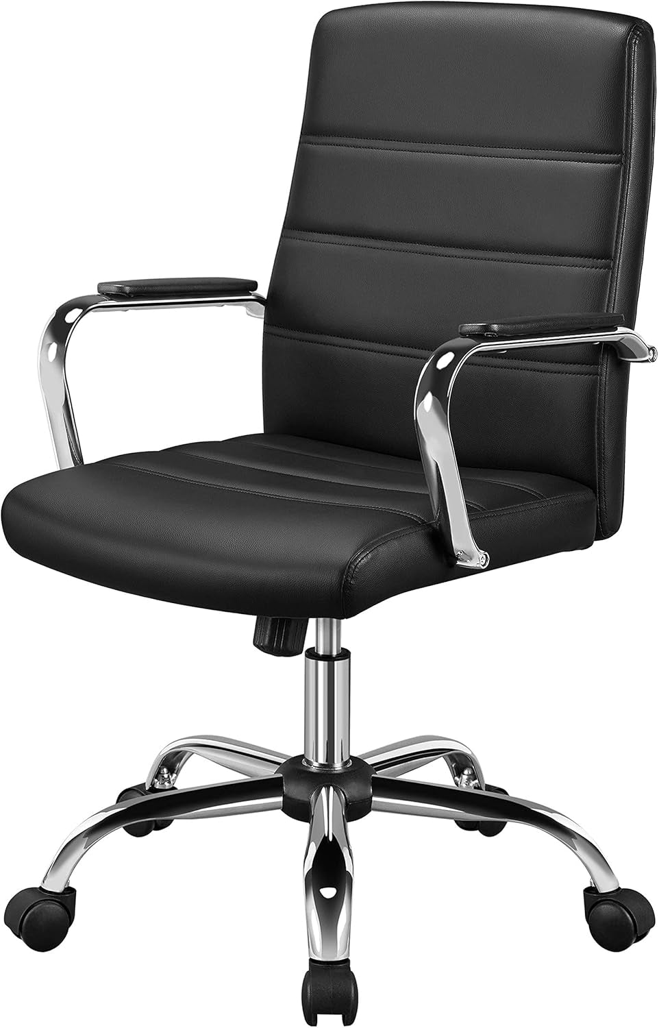 Office Desk Chair Mid-Back Leather Computer Chair Height Adjustable Ergonomic Executive Chair W/Lumbar Support Comfy Thick Padded Armrests and Seat, White