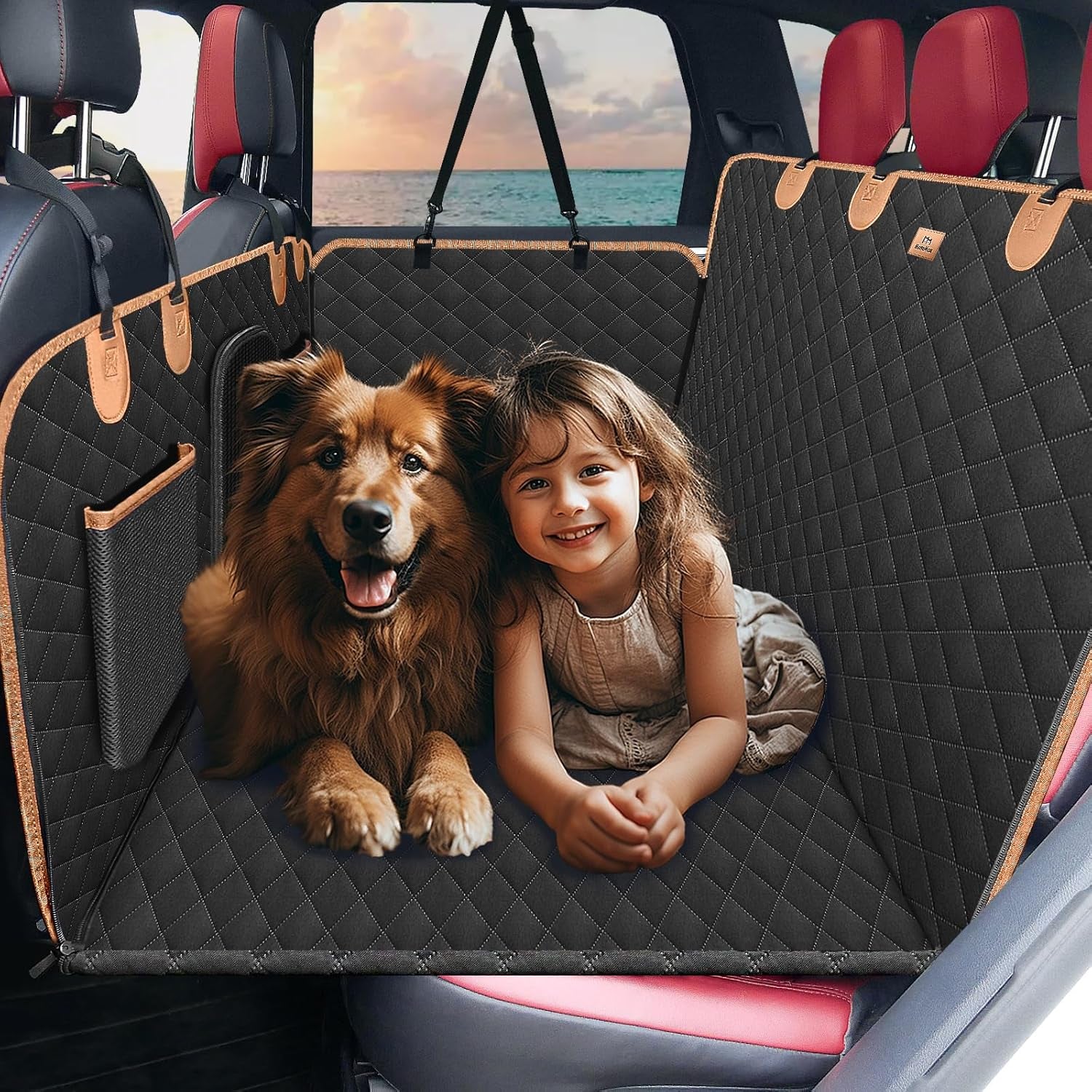 Back Seat Extender for Dogs Cats,Car Seat Cover with Hard Support,Waterproof Dog Hammock for Car Travel,Foldable Camping Bed Mattress for Car SUV Truck(Black)