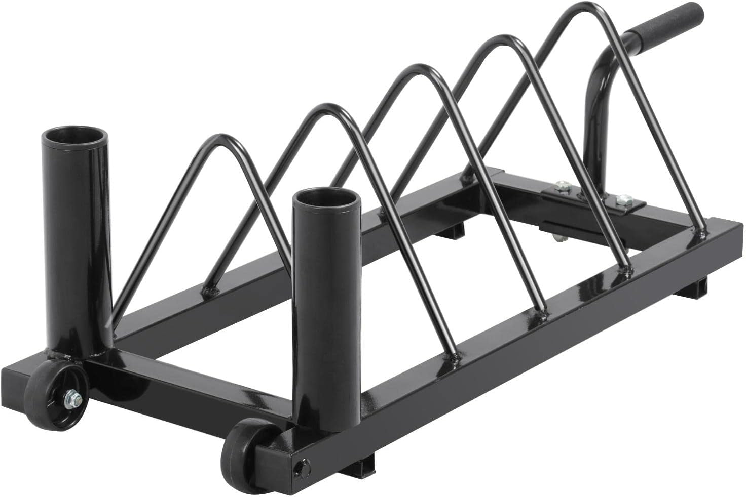 Horizontal Barbell Bumper Plate Rack Holder Olympic Bar Storage Rack with Handle and Wheels,Black