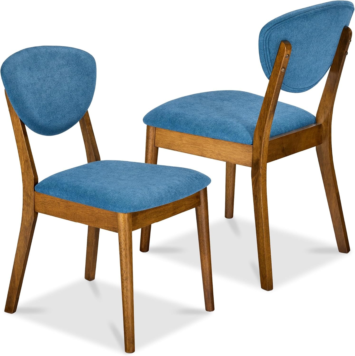 Dining Chairs Set of 2, Mid-Century Modern Upholstered Wood, Armless W/Seat Cushion, Padded Backrest - Walnut/Cream