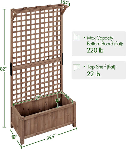 72&quot; H Horticulture Garden Planter with Trellis for Vine Climbing Plants Garden Box Outdoor W/Drainage Holes Raised Garden Bed Garden Planter Box for Flowers, Dark Brown