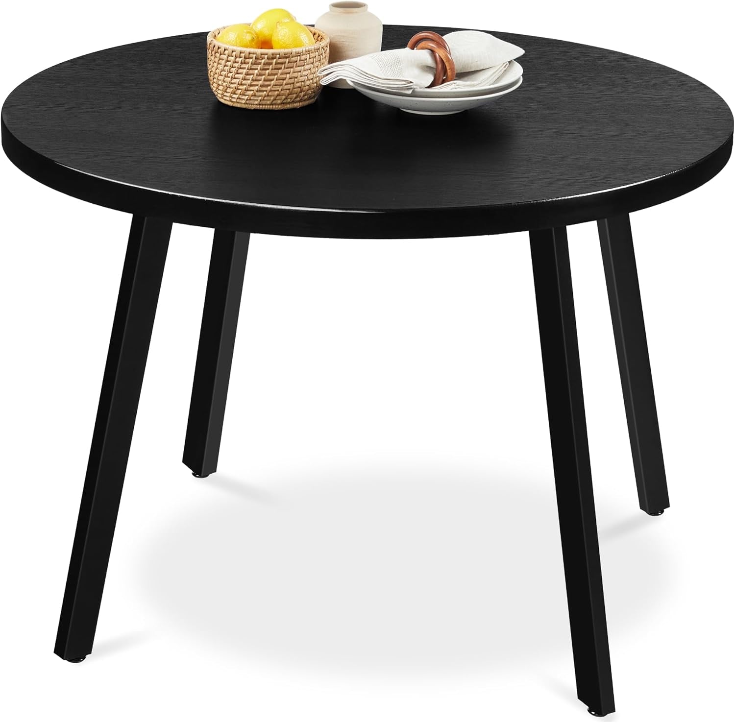 round Mid-Century Modern 35.5In Dining Table, Space-Saving Dinette for Home, Kitchen, Apartment W/Steel Legs - Natural