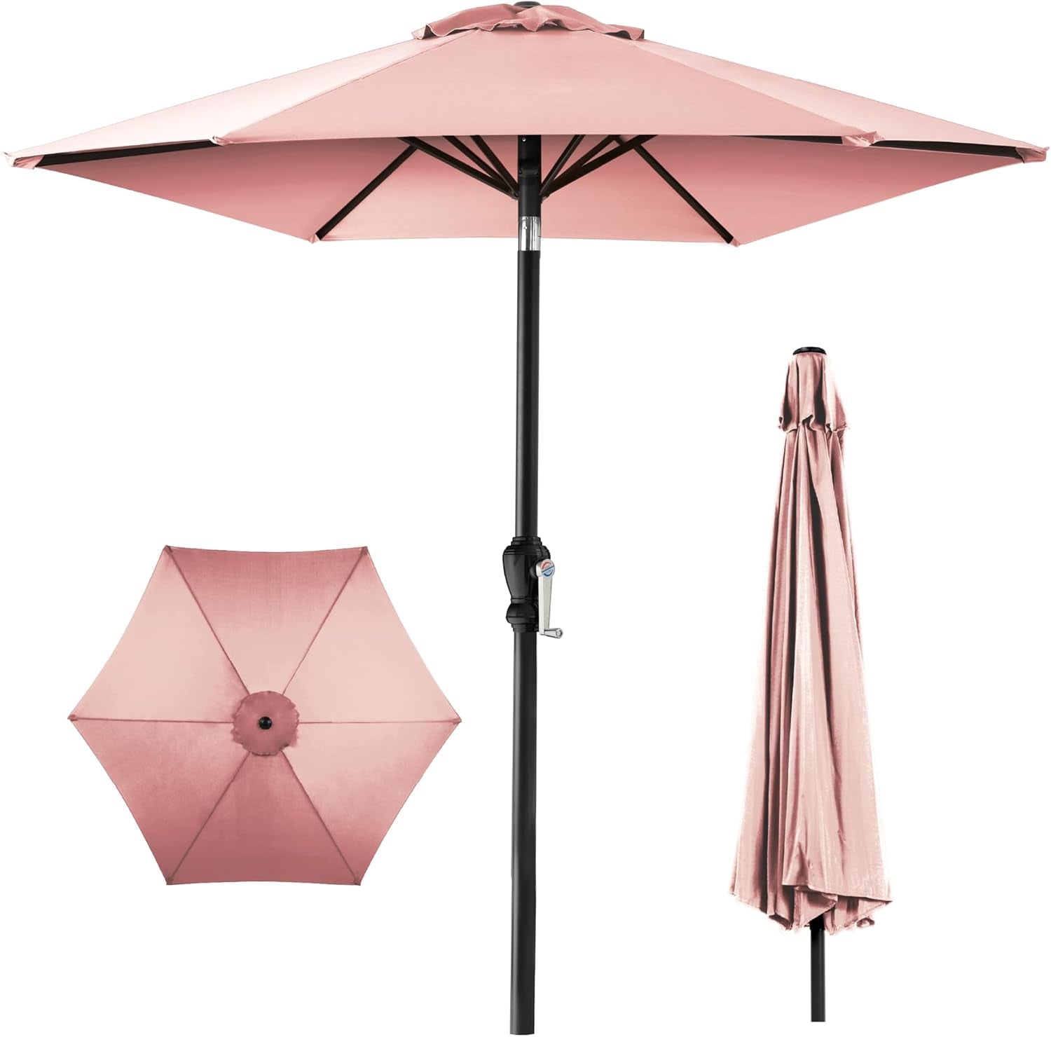 10Ft Outdoor Steel Polyester Market Patio Umbrella W/Crank, Easy Push Button, Tilt, Table Compatible - Tan