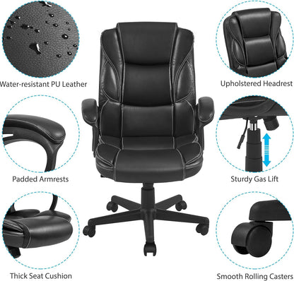 Office Chair High Back Wide Seat Executive Chair Adjustable Desk Chair, PU Leather Managerial Swivel Chair W/Padded Armrest, Big and Tall