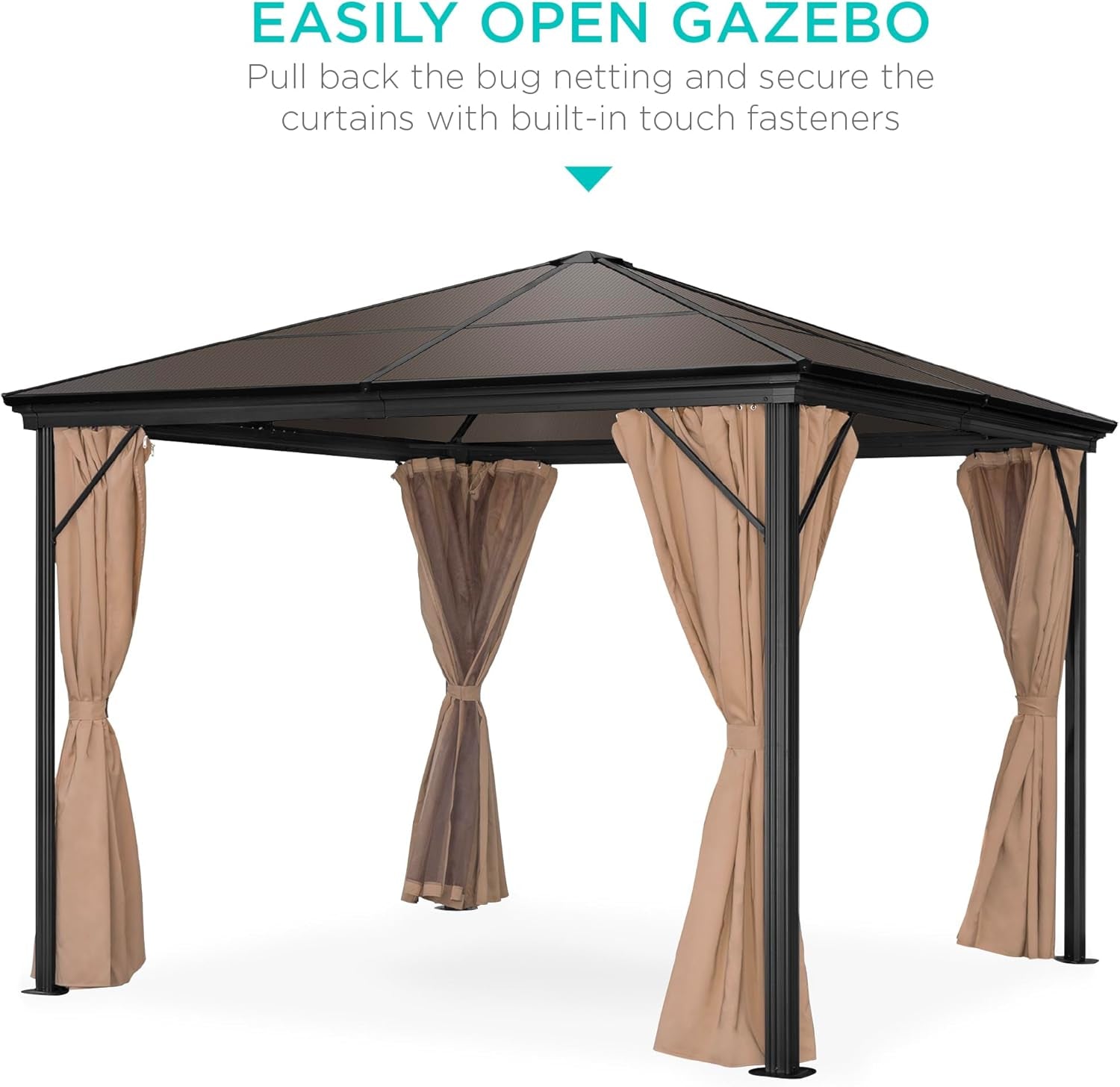 10X10Ft Hardtop Gazebo, Outdoor Aluminum Canopy for Backyard, Patio, Garden W/Side Curtains, Mosquito Netting, Zippered Door