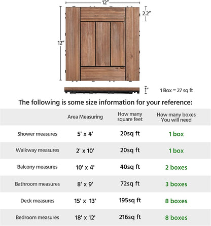 27PCS Wooden Flooring Patio Deck Tiles Interlocking Tiles Patio Solid Wood and Plastic Indoor&amp;Outdoor 12 X 12In Brown