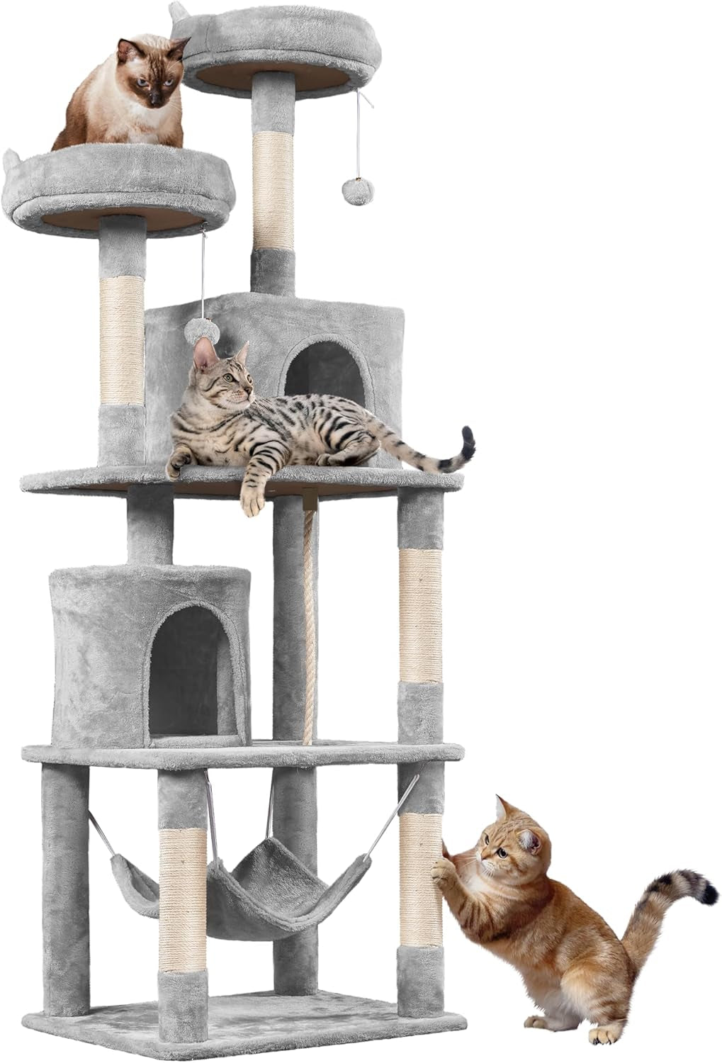 62.2Inches Cat Tree Cat Tower Cat Condo with Platform &amp; Hammock, Scratching Posts for Kittens Pet Play House with Plush Perch for Indoor Activity Relaxing