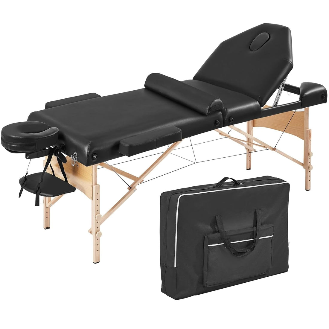 Massage Tables Portable Lash Bed Foldable Massage Bed Wide Tattoo Table with Bolster &amp; Carrying Bag Beauty Facial Bed Black