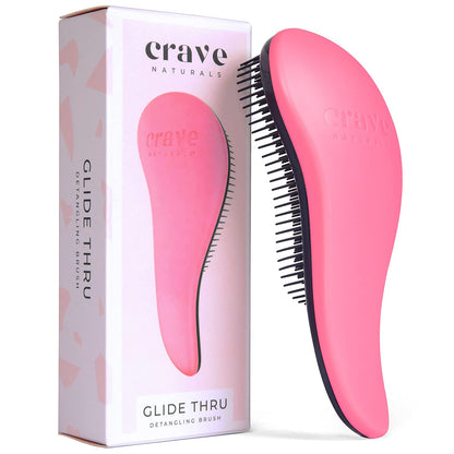 Glide Thru Detangling Brush - Detangler Brush for Natural, Curly, Straight, Wet and Dry Hair for Adults and Kids - Hair Brush for Little Girls, Toddlers, Teens - 7.5 X 3 Inches, Pink