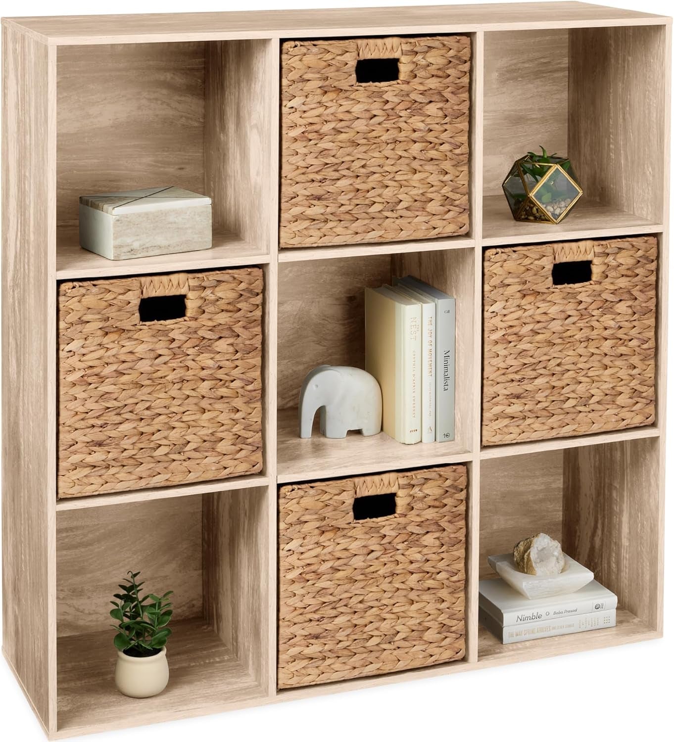 9-Cube Storage Organizer, 13.5In Shelf Opening, Bookcase, Display Shelf, Customizable W/ 3 Removable Back Panels – Walnut