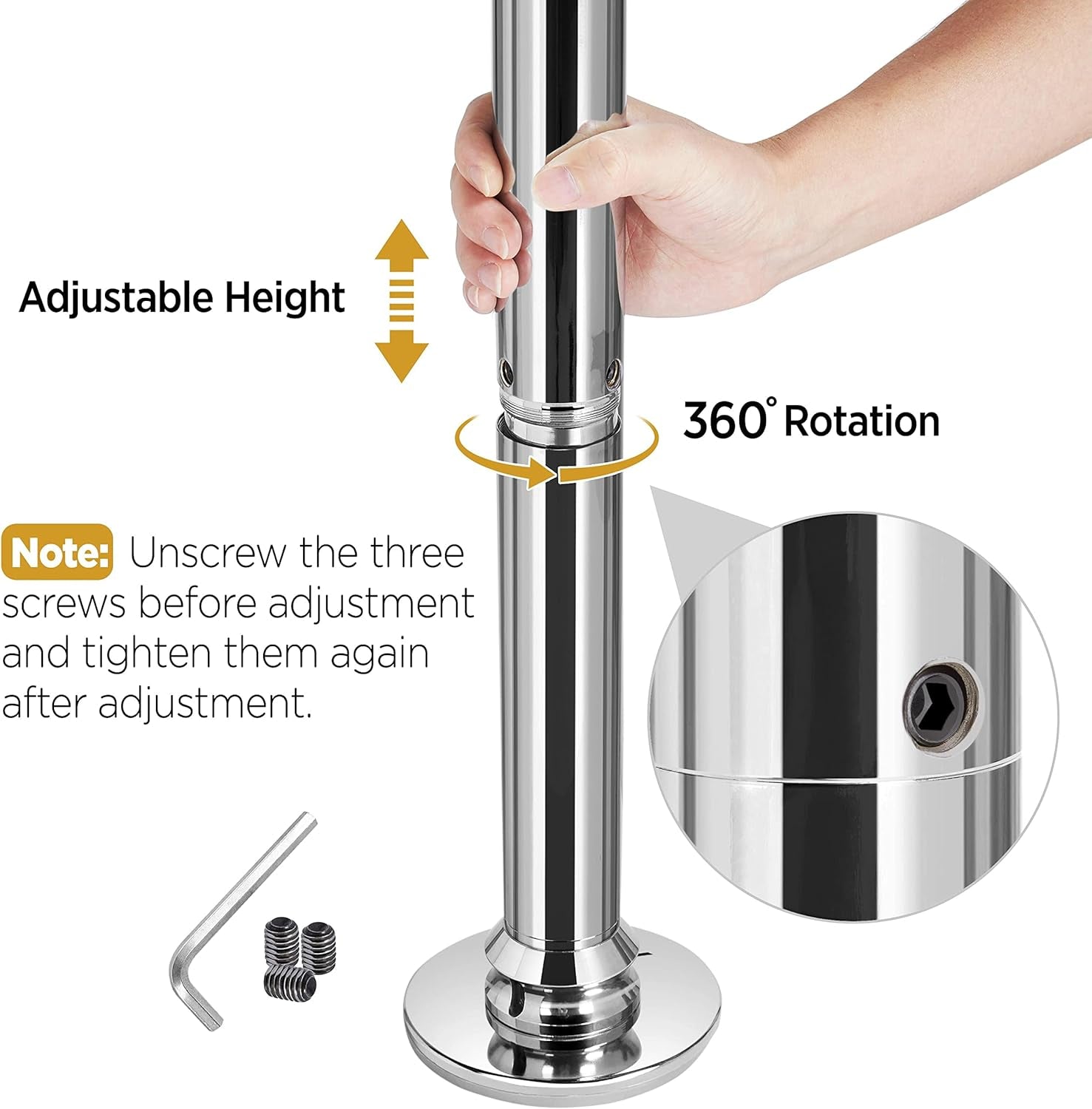 Dance Pole Spinning Static Dancing Pole Portable Removable for Home Club Bar Gym 44.5-108.3” Height Adjustable &amp; Weight Capacity 500Lb, Silver/Gold