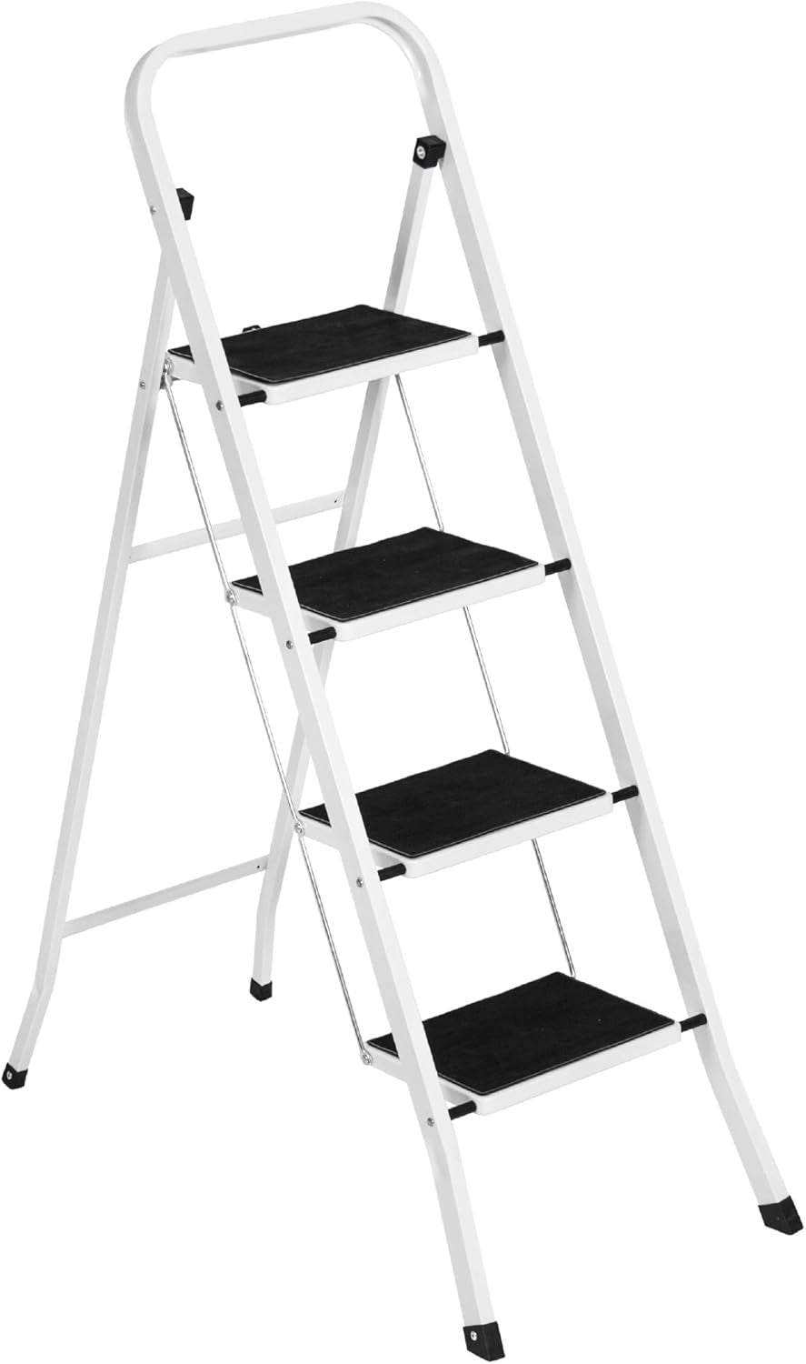 3 Step Ladder Folding Sturdy Lightweight Portable Step Stool for Kitchen, Bedroom, Home W/Non-Slip Rubber Feet, Padded Platforms Pads, 330Lb Capacity - White