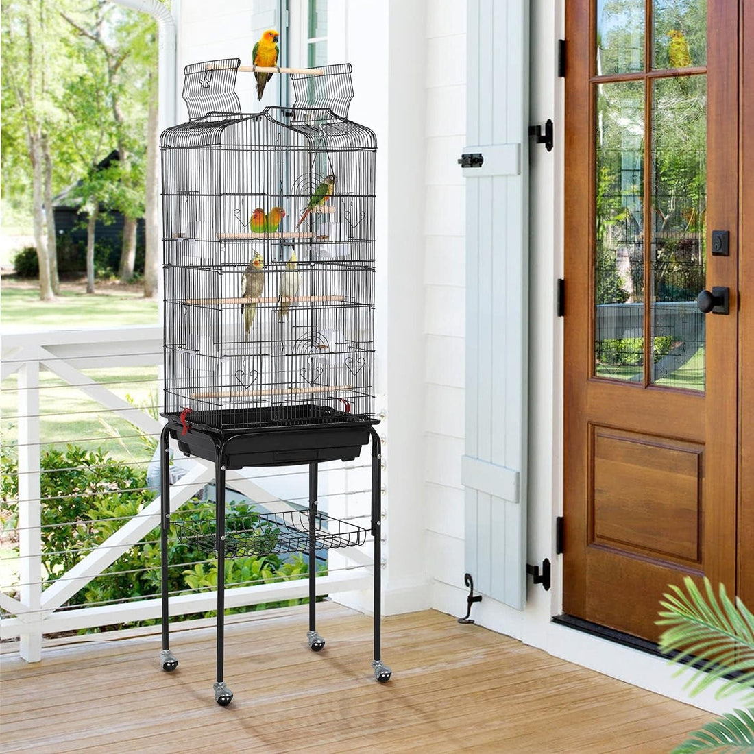 64-Inch Play Open Top Medium Small Bird Cage with Detachable Rolling Stand for Parrot Lovebirds Finches Canaries Parakeets Cockatiels Budgie Parrotlet Conures