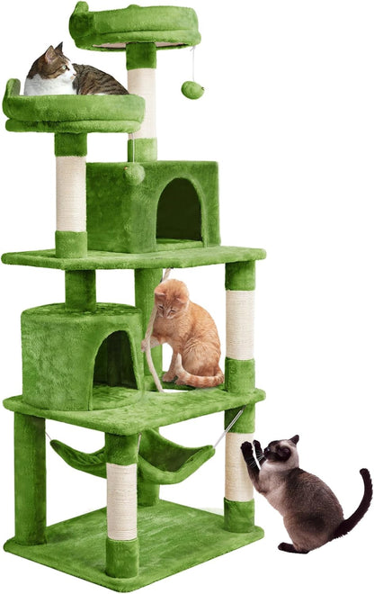 62.2Inches Cat Tree Cat Tower Cat Condo with Platform &amp; Hammock, Scratching Posts for Kittens Pet Play House with Plush Perch for Indoor Activity Relaxing