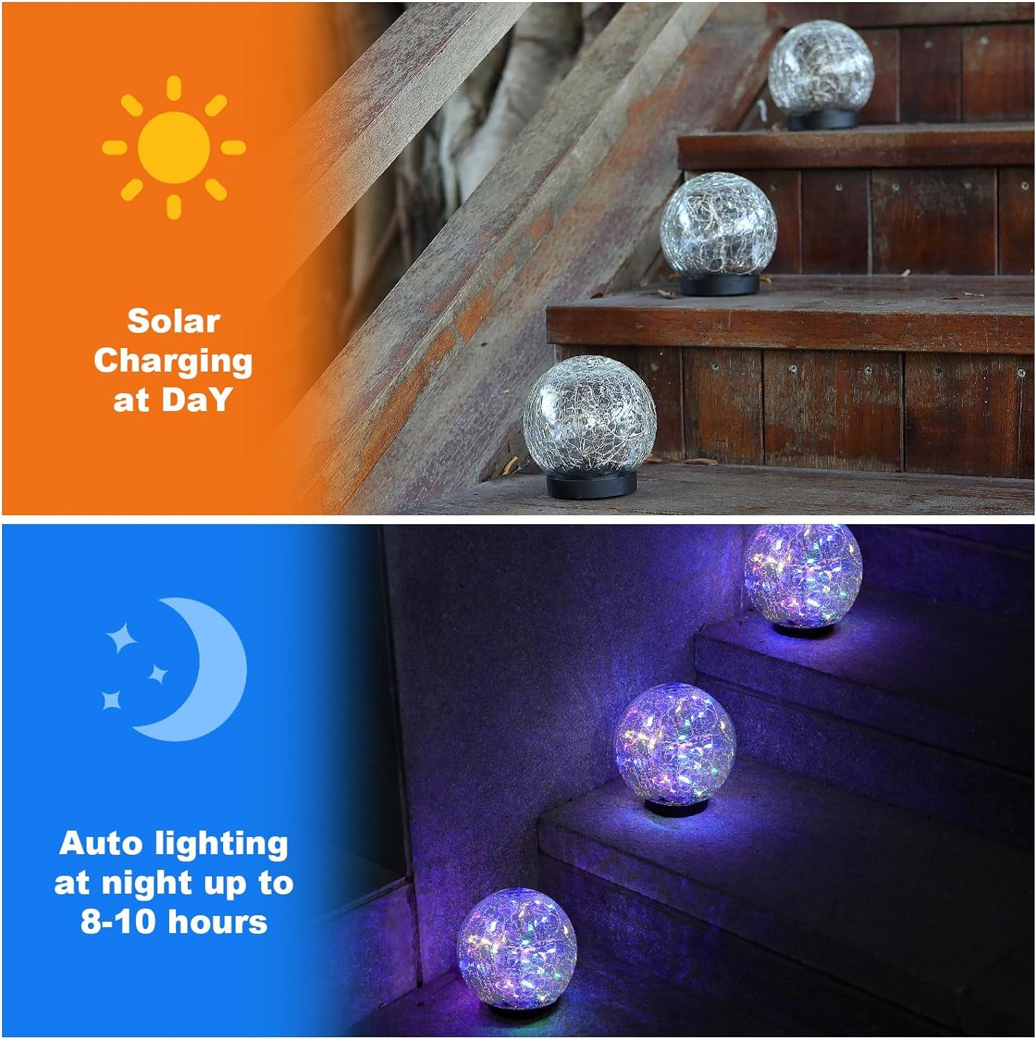 Solar Globe Lights Outdoor Waterproof-Solar Balls-Solar Garden Lights-Solar Orbs for outside 4 Pack Cracked Glass Ball for Lawn Patio Yard Backyard Decorations