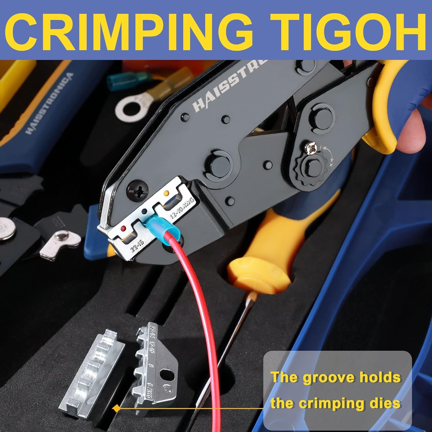 Crimping Tool Set - 6PCS Crimping Die for Heat Shrink,Insulated Nylon,Non-Insulated,Ferrule Wire End,Open Barrel Terminals,Solar Connectors - with Wire Stripper Tool and Screwdriver