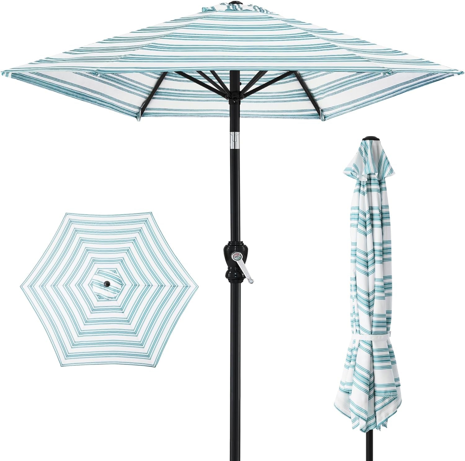 10Ft Outdoor Steel Polyester Market Patio Umbrella W/Crank, Easy Push Button, Tilt, Table Compatible - Tan