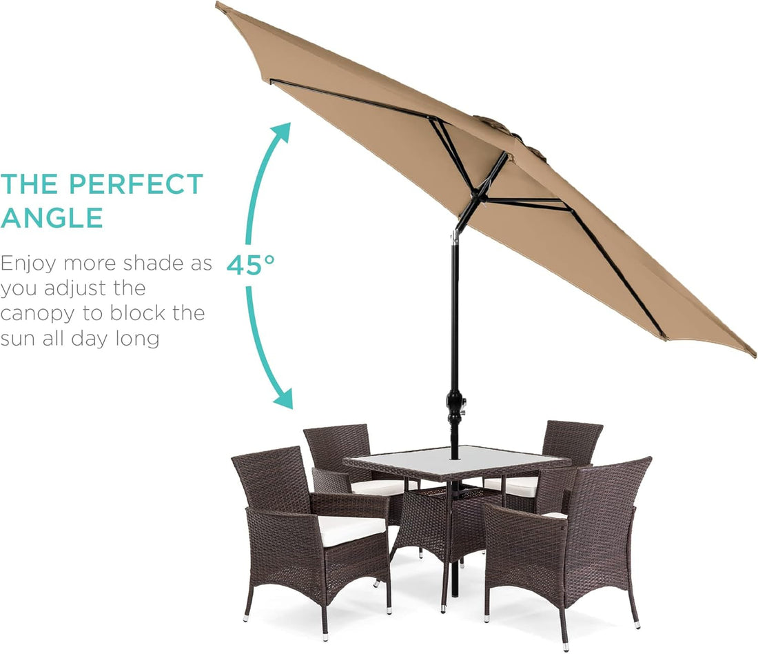 10Ft Outdoor Steel Polyester Market Patio Umbrella W/Crank, Easy Push Button, Tilt, Table Compatible - Tan