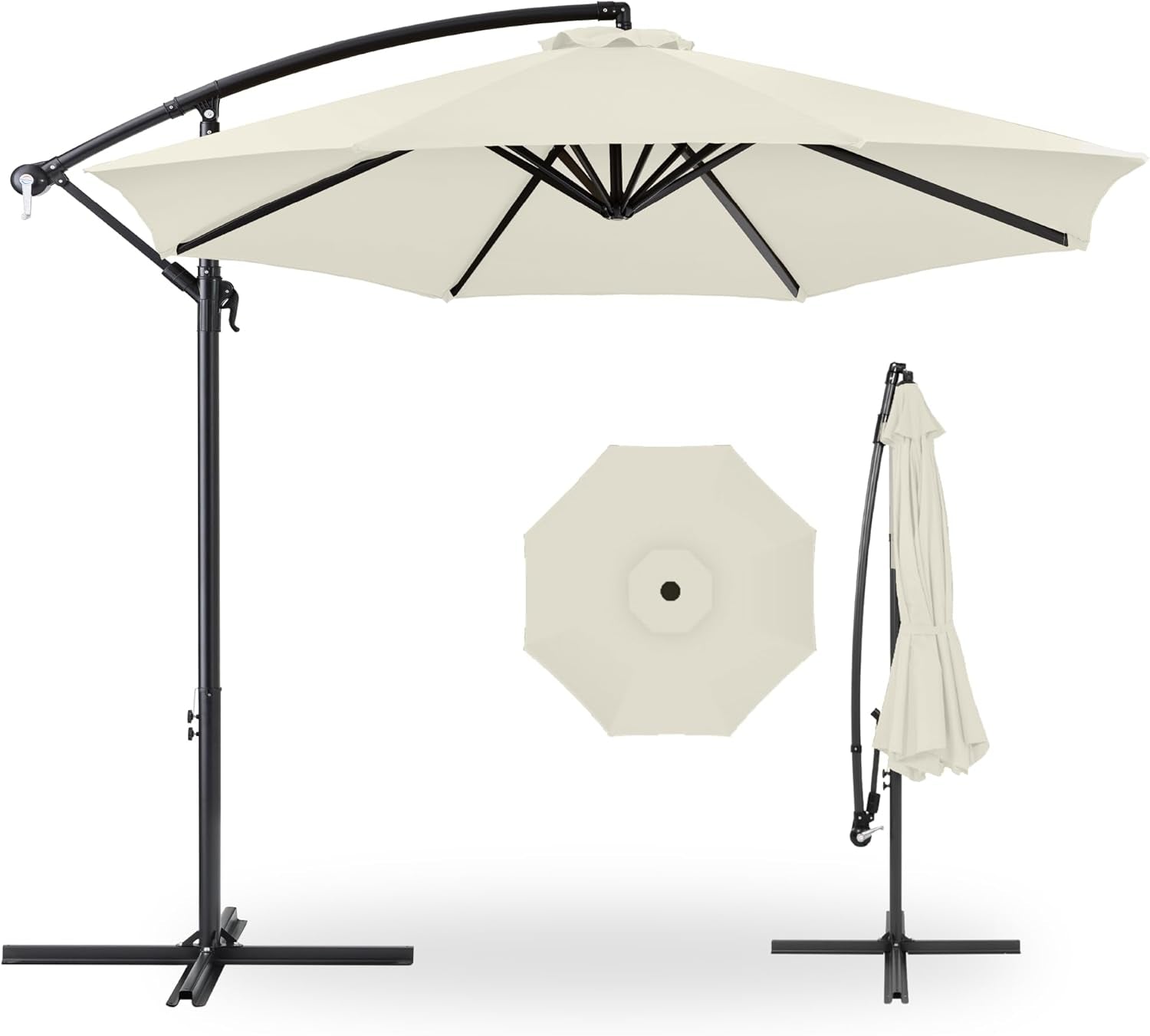 10Ft Offset Hanging Market Patio Umbrella W/Easy Tilt Adjustment, Polyester Shade, 8 Ribs for Backyard, Poolside, Lawn and Garden