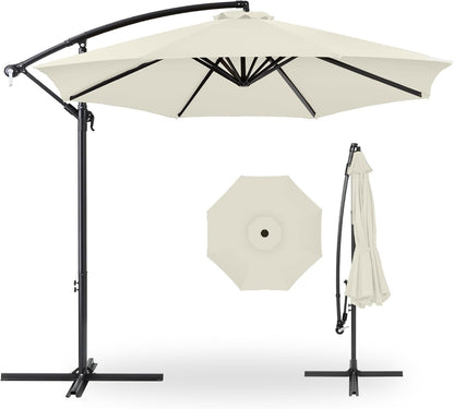 10Ft Offset Hanging Market Patio Umbrella W/Easy Tilt Adjustment, Polyester Shade, 8 Ribs for Backyard, Poolside, Lawn and Garden